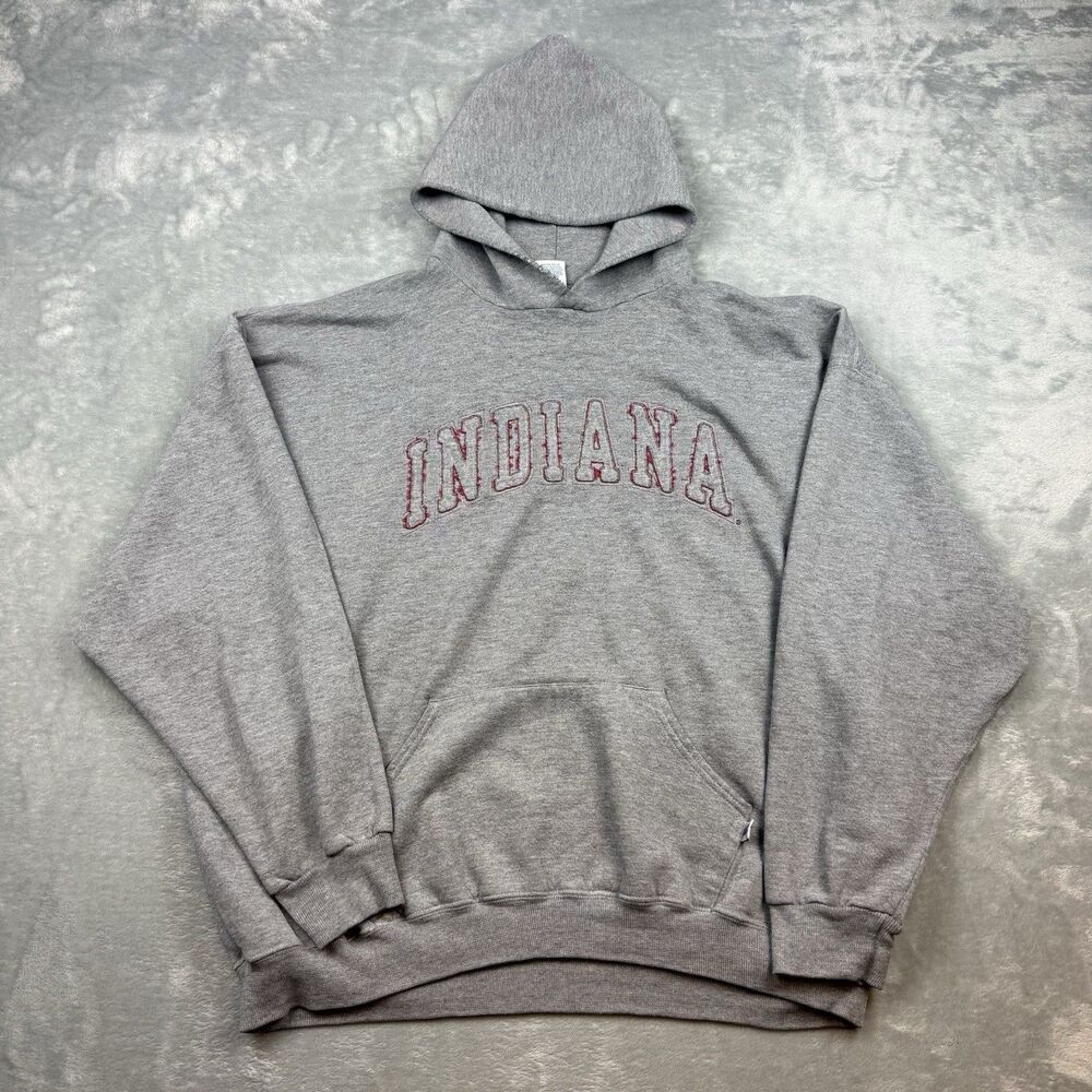 Vintage Russell Athletic Indiana University Hoodie Gray Embroidered XXL